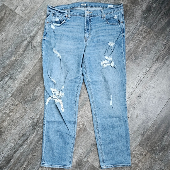 Old Navy Denim - Old Navy Boyfriend Mid-Rise Jeans Womens Sz 16 Distressed Blue Denim Lightweight